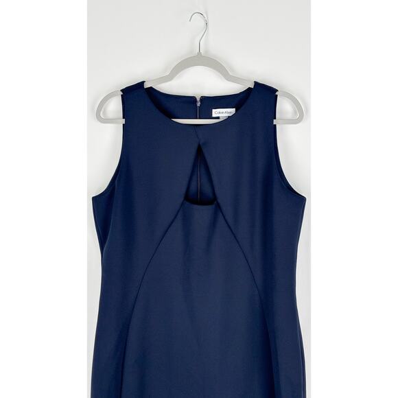 Calvin Klein Womens Scuba Sleeveless Evening Maxi Dress Size 16 Navy Blue New - Picture 4 of 11